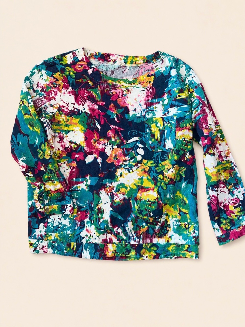 Women's Teal Multi Floral Long-Sleeve Tee
